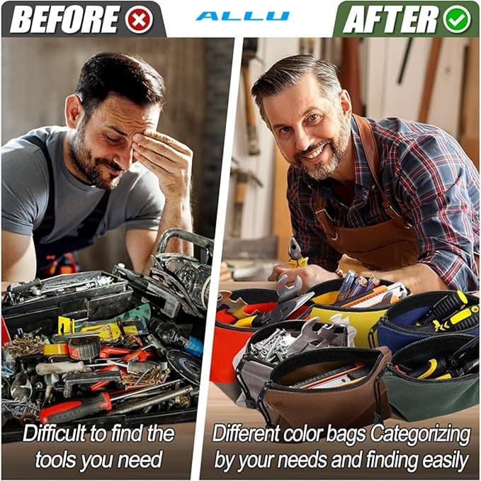 Benutzerdefinierte, modische Farben, langlebige 6er-Packung Werkzeugtasche aus Segeltuch für Elektriker, Autoreparatur, Gartenarbeit, Friseur, Kosmetik, Schreibwaren und mehr - ALLU